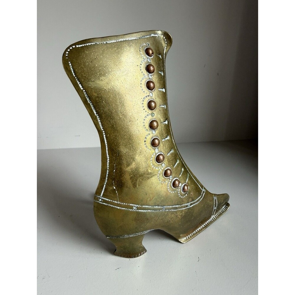 Victorian Era Brass Shoe High Heel Bud Vase